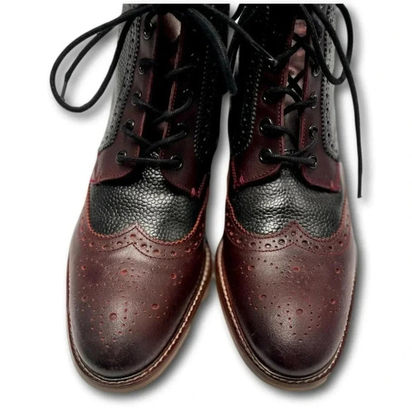 London Brogue Mens Shoes Size 8 Wing Tip Handcrafted Black  Brown Leather - Picture 5 of 11